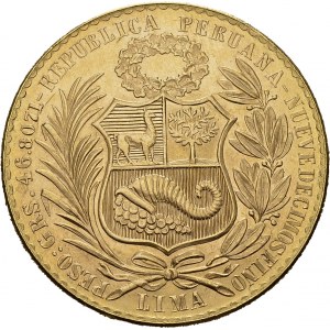 Republic, 1821-. 100 Soles 1969, Lima. KM 231; Fr. 78. AU. 46.68 g. 540 ex...