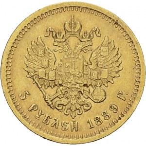 Alexander III, 1881-1894. 5 Roubles 1889 AГ, St-Petersburg. KM 42; Fr. 168. AU...