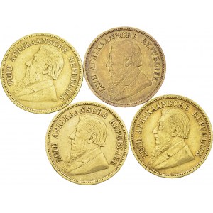 Paul Kruger, 1883-1900. Lot of 4 coins : ½ Pond 1894 (2), 1895 (2). Total (4)...
