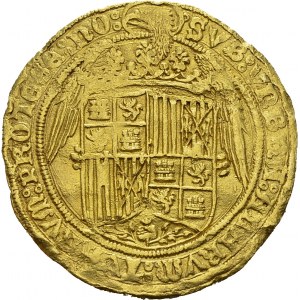 Isabel y Fernando V, 1475-1504. Gold 4 Excelentes ND, Segovia. Obv...