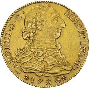 Carlo III, 1759-1788. 4 Escudos 1786 NI DV, Madrid. KM 418.1a; Fr. 284. AU. 13...