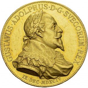 Oscar II, 1872-1907. Gold medal 1894 by A. Lindberg. 39 mm...