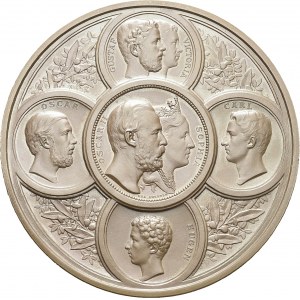 Oscar II, 1872-1907. Bronze medal 1882 by Lea Ahlborn. 77 mm...