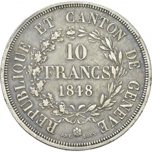 Genève / Genf. 10 Francs 1848. Dem. 708; HMZ 2-363a; KM 138. AR. 51.80 g...