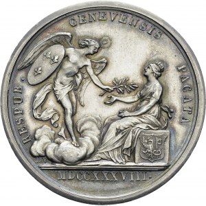 Genève / Genf. Louis XV, 1715-1774. Médaille en argent 1738 par Duvivier, d...