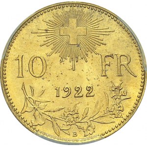 Confederation, 1848-. 10 Francs 1922 B, Bern. HMZ 2-1196g; KM 36. AU. 3.22 g...