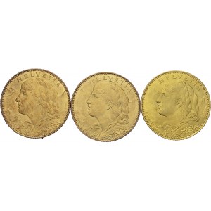 Confederation, 1848-. Lot of 3 coins : 10 Francs 1912 B, 1915 B, 1916 B. Total ...