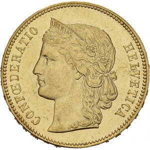 Confederation, 1848-. 20 Francs 1896 B, Bern. HMZ 2-1194n; KM 31.3. AU. 6.45 g...