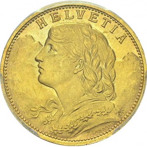 Confederation, 1848-. 20 Francs 1925 B, Bern. HMZ 2-1195w; KM 35.1. AU. 6.45 g...