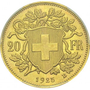 Confederation, 1848-. 20 Francs 1925 B, Bern. HMZ 2-1195w; KM 35.1. AU. 6.45 g...