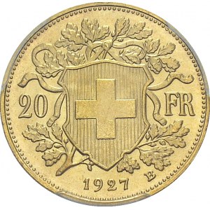 Confederation, 1848-. 20 Francs 1927 B, Bern. HMZ 2-1195y; KM 35.1. AU. 6.45 g...