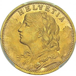 Confederation, 1848-. 20 Francs 1930 B, Bern. HMZ 2-1195z; KM 35.1. AU. 6.45 g...