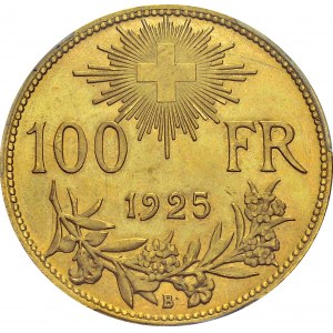 Confederation, 1848-. 100 Francs 1925 B, Bern. Obv. HELVETIA. Helvetia left...