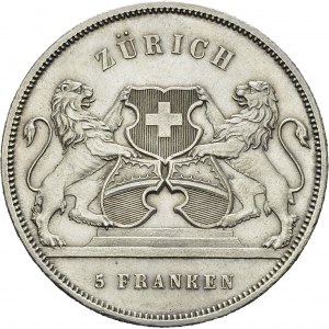 Confederation, 1848-. 5 Francs 1859. Zurich shooting festival. HMZ 2-1343c...
