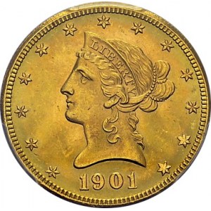 10 Dollars 1901 S, San Francisco. KM 102; Fr. 160. AU. 16.72 g. PCGS MS 64...