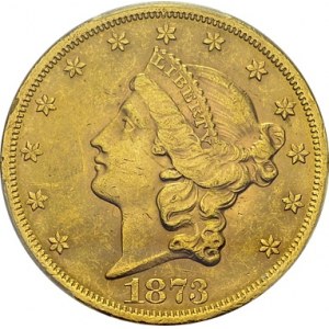 20 Dollars 1873, Philadelphia. Open 3. KM 74.2 ; Fr. 174. AU. 33.44 g...