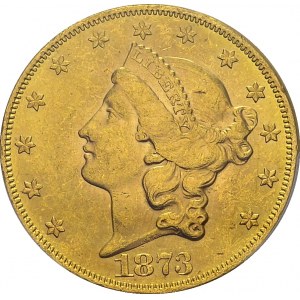 20 Dollars 1873, Philadelphia. Open 3. KM 74.2; Fr. 174. AU. 33.44 g...