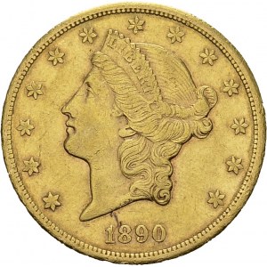 20 Dollars 1890 CC, Carson City. KM 74.3; Fr. 179. AU. 33.34 g...