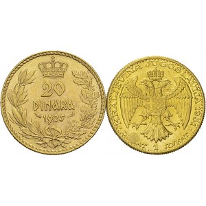 Alexander I, 1929-1934. Lot of 2 coins : 20 Dinara 1925; Ducat 1931 sword...
