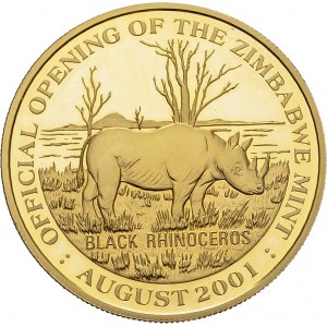 Republic, 1980-. Medallic 5 Pounds 2001. 38,5 mm. Opening of the Zimbabwe mint...