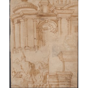 Baldassarre Tommaso Peruzzi (circle of) (Ancaiano, 1481 - Rome, 1536), Study with architecture and cherubs