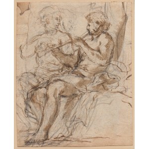 Pier Francesco Mola (circle of) (Coldrerio, 1612 - Roma, 1666), Study with two figures, one with a flute