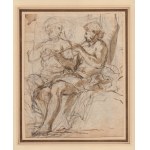 Pier Francesco Mola (circle of) (Coldrerio, 1612 - Roma, 1666), Study with two figures, one with a flute