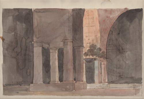 Giuseppe Galliari (attribuited to) (1752 - 1817), Stage design with the interior of a castle