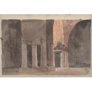 Giuseppe Galliari (attribuited to) (1752 - 1817), Stage design with the interior of a castle