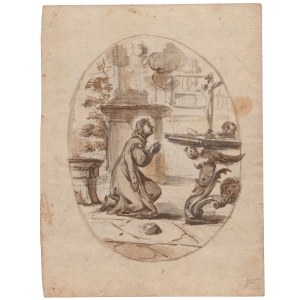 Paolo Gerolamo Piola (Gênes, 1666 - 1724), Étude pour un ovale représentant un saint en prière. Artiste génois des XVIIe et XVIIIe siècles