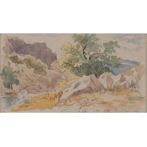 Giuseppe Haimann (Milano, 1828 - Alessandria, 1883), Mountainous landscape with tree