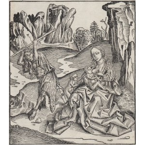 Michael Wolgemut (e bottega) (1434 - 1519), Adam and Eve with Their Children, Eve Nursing, from the Liber Chronicarum.
