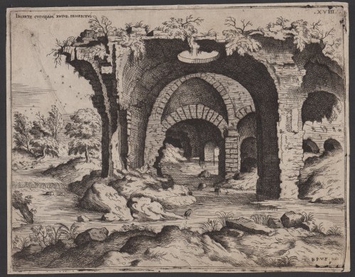 Giovanni Battista Pittoni (detto Il Vicentino) (Vicenza, 1520 - 1583), Uncertain Cuiusdam Ruine Prospectus, after Hieronymus Cock 1561
