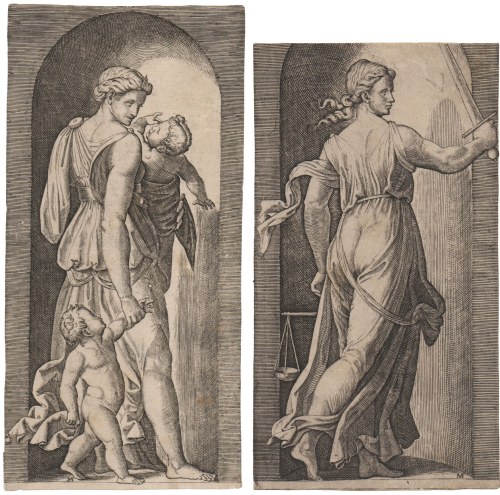Marcantonio Raimondi (c. 1480 - 1534), Charity | Justice