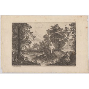 Aegidius Sadeler II (Anversa, 1568 - Praga, 1629), Mountainous Landscape with Stream, after Pieter Stevens