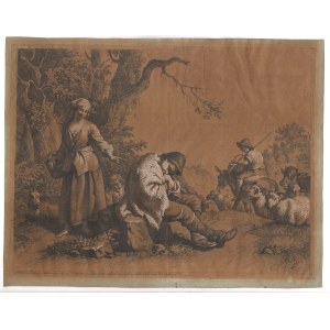 Francesco Londonio (Milano, 1723 - 1783), Sleeping Shepherd Boy, Woman, Child and Shepherd