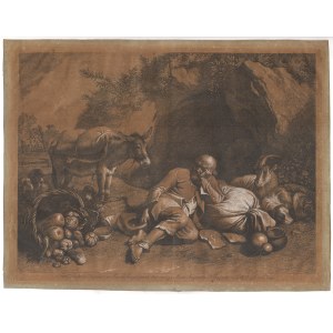 Francesco Londonio (Milano, 1723 - 1783), Reclining Old Man Leaning Against a Sack