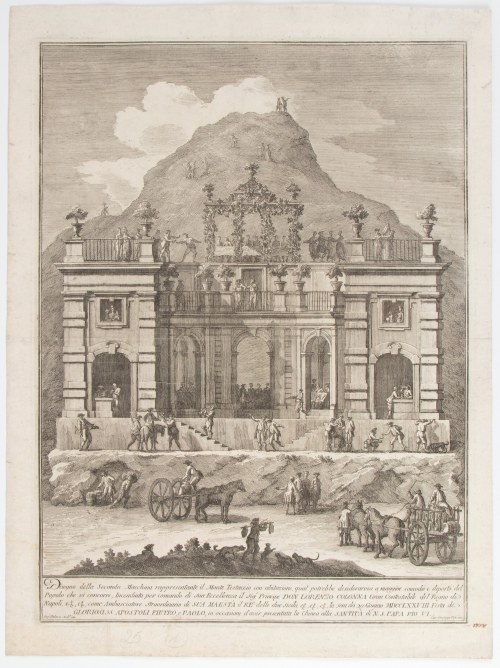 Giuseppe Vasi (Corleone, 1710 - Roma, 1782), Disegno della Seconda Machina rappresentante il Monte Testaccio con abitazione, after Giuseppe Palazzi 1778