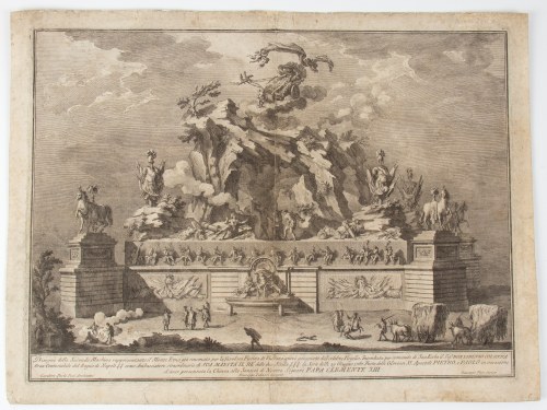 Giuseppe Vasi (Corleone, 1710 - Roma, 1782), Disegno della Seconda Machina rappresentante il Monte Etna gia rinomato per la favolosa Fucina di Vulcano