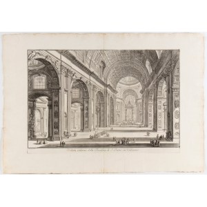 Giovanni Battista Piranesi (Mogliano Veneto, 1720 – Benátky, 1778), Vnitřní pohled na baziliku sv. Petra ve Vatikánu, 1748