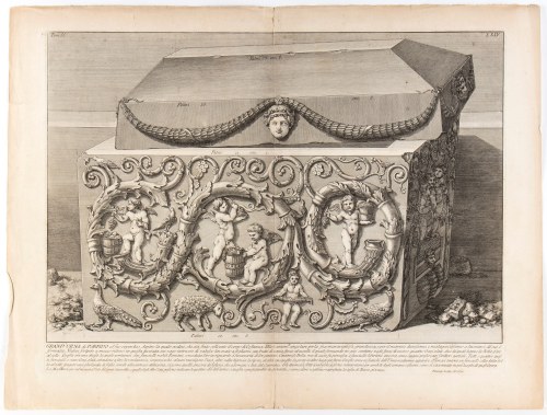 Giovanni Battista Piranesi (Mogliano Veneto, 1720 - Venezia, 1778), Grand'urna di porfido con suo coperchio, dentro la quale credesi, che sia stato collocato il corpo di Costanza