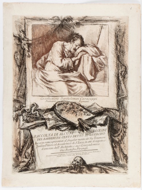 Giovanni Battista Piranesi (Mogliano Veneto, 1720 - Venezia, 1778), Title page of the “Raccolta di alcuni disegni del Barberi da Cento detto il Guercino…”