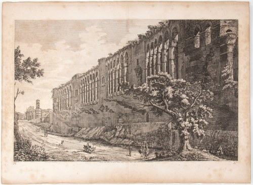 Luigi Rossini (Ravenna, 1790 - Roma, 1857), Veduta delle Mura di Roma, dalla parte interna della città, vicino alla Porta Celimontana 1823