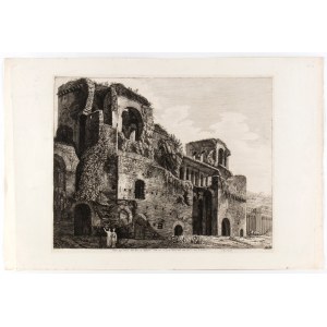 Luigi Rossini (Ravenna, 1790 - Roma, 1857), Veduta degl'avanzi delle Torri di Belisario. Dalla porta che guarda l'Interno della Città, vicino a Porta S. Giovanni