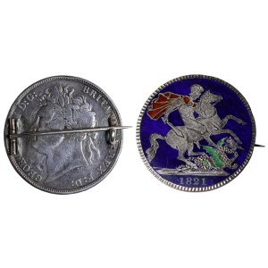 Regno Unito, spilla/distintivo smaltato con smalti colorati, 1821, argento