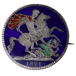 Regno Unito, spilla/distintivo smaltato con smalti colorati, 1821, argento
