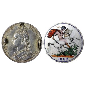 United Kingdom, Enamel Badge/Brooch with colorful enamel, 1887 year, Silver