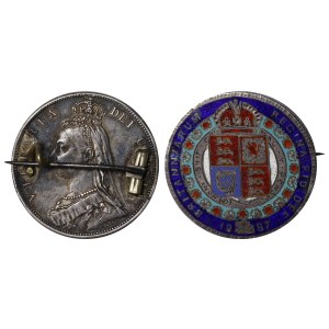 United Kingdom, Enamel Badge/Brooch with colorful enamel, 1887 year, Silver