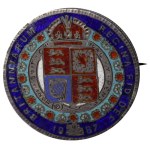 United Kingdom, Enamel Badge/Brooch with colorful enamel, 1887 year, Silver