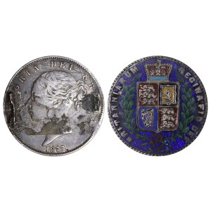 United Kingdom, Enamel Badge/Brooch with colorful enamel, 1887 year, Silver